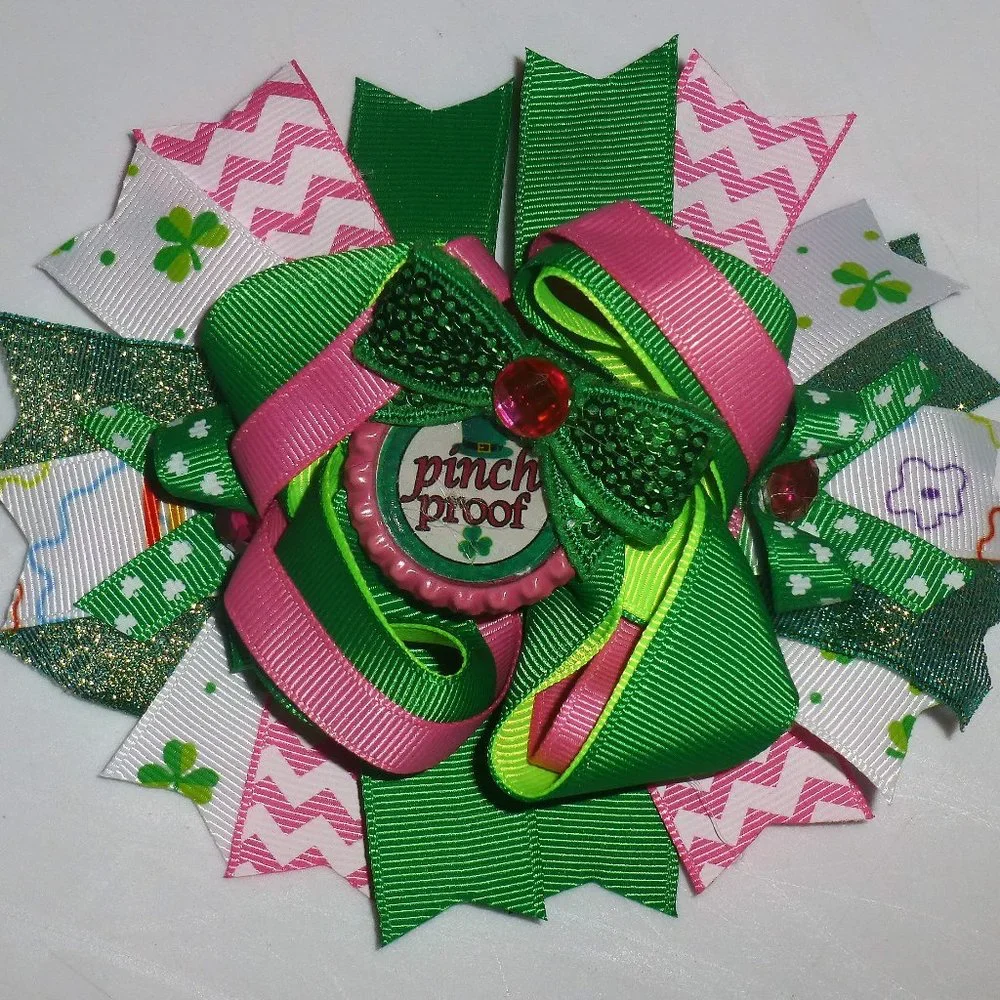 St Patrick's Day Shamrock Pinch Proof Girls 5-Inch Hair Bow Clip